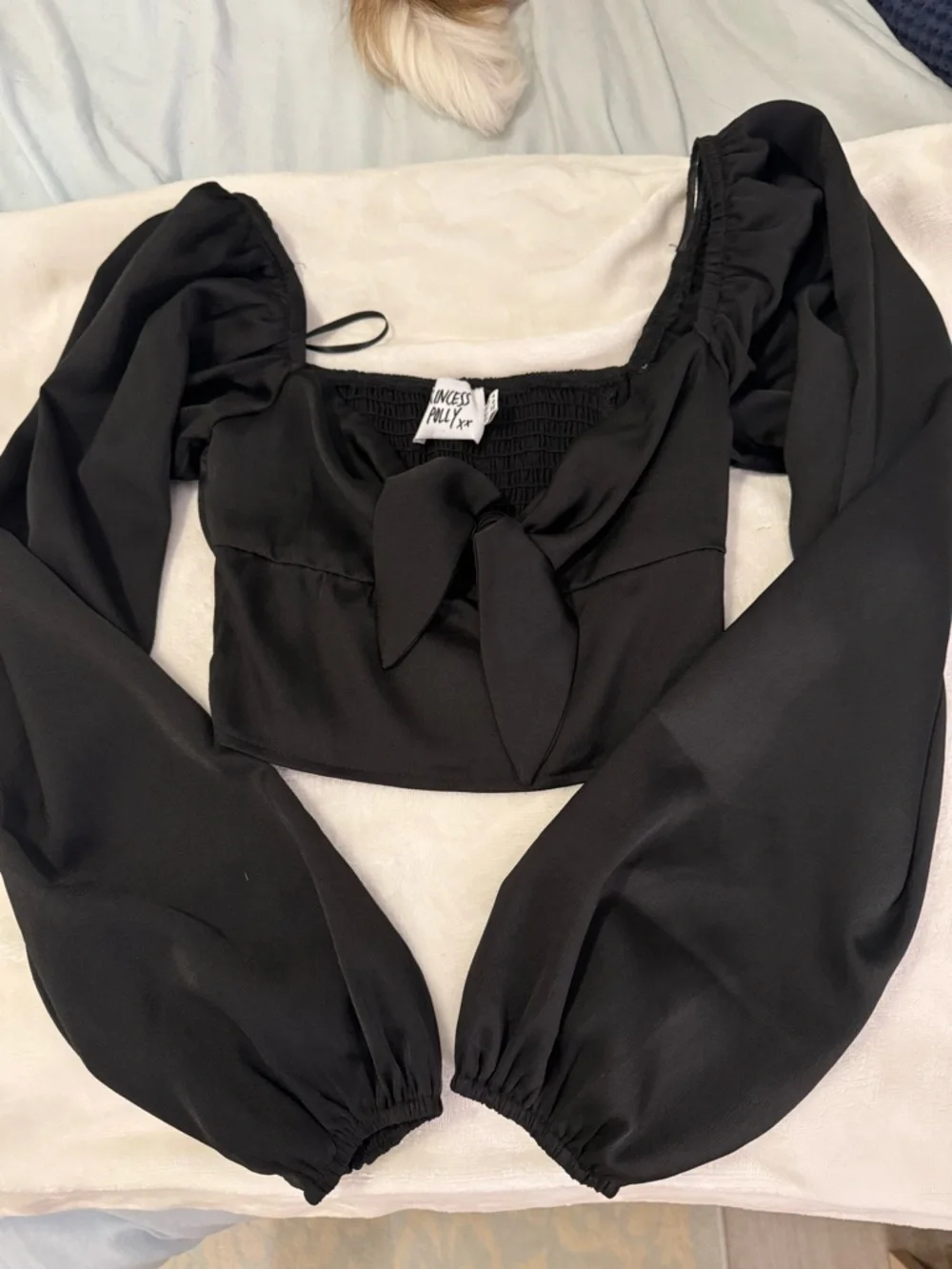 Princess Polly Black Satin Long-Sleeve Top - Picture 2 of 4